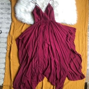 Burgundy handkerchief plunging dress
